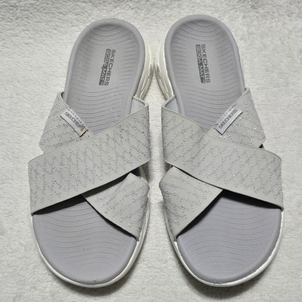 SKECHERS Slides On-The-Go 600 ENCHANTED Women's Sz 6 Slip-On Sandals GREY 140790